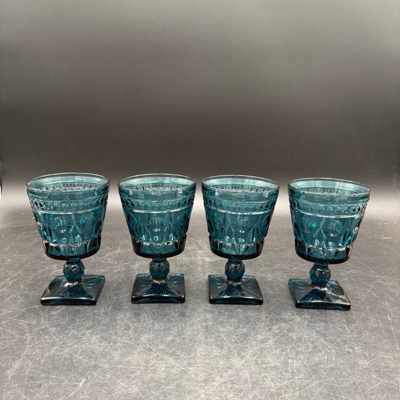 Indiana Park Lane Other - Vtg Indiana Park Lane Teal Blue Glassware 8pc Diamond Starburst Goblets Tumblers